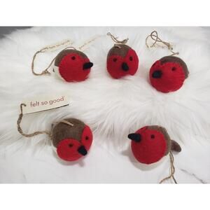 NEW lot 5 FELTED WOOL cardinal bird CHRISTMAS ORNAMENT FELT SO‎ GOOD HANDMADE